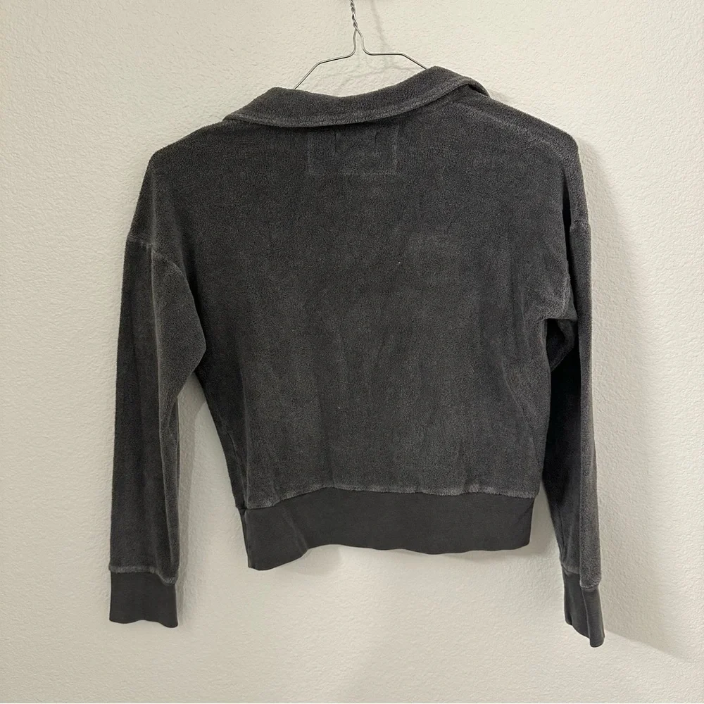 Honorine Hunter Polo Sweatshirt women’s size XS cropped grey Sherpa fleece top - Picture 3 of 6